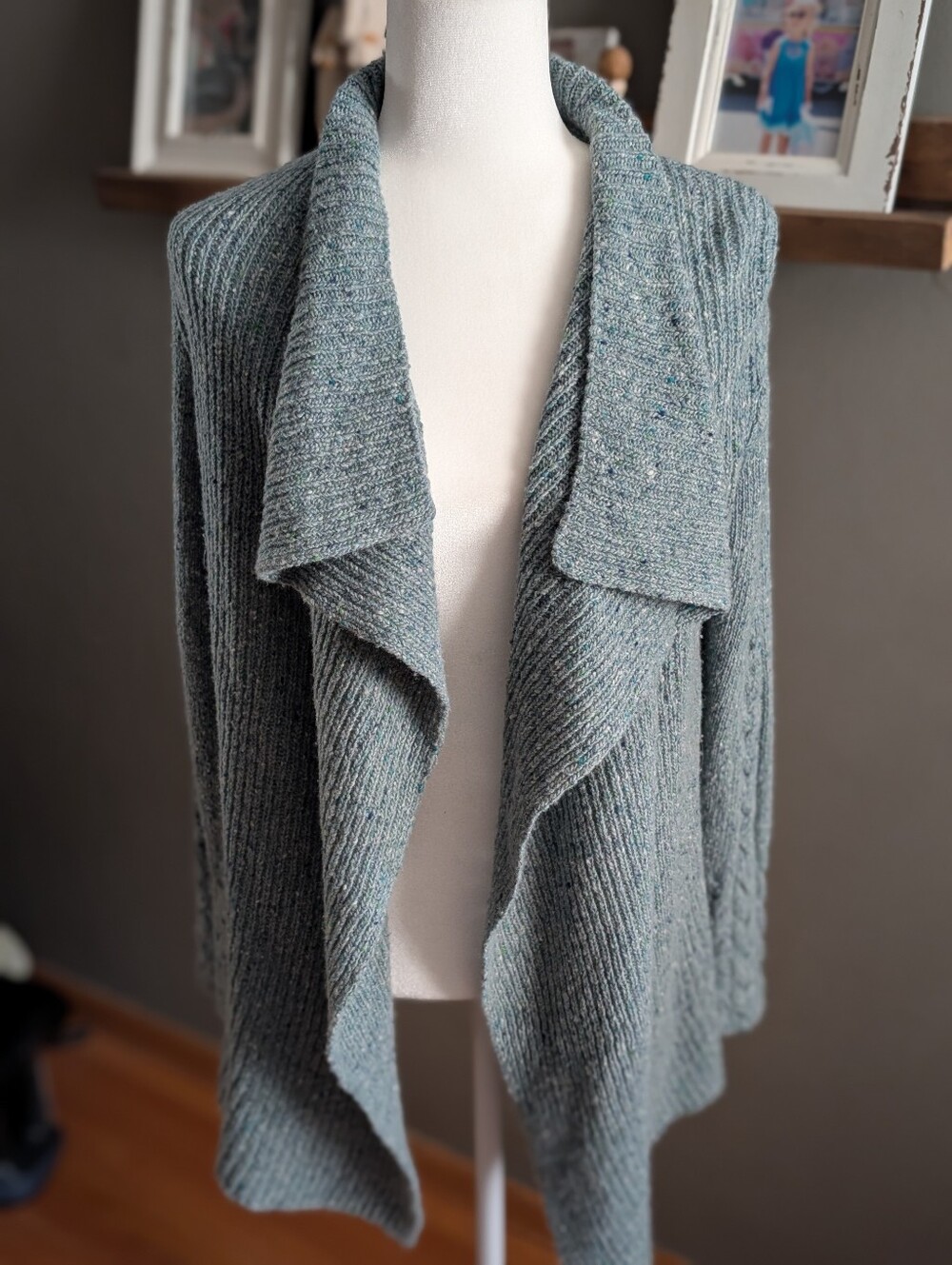 Ireland's Eye Size S Blue Wool Cashmere Cable Knit Waterfall Cardigan